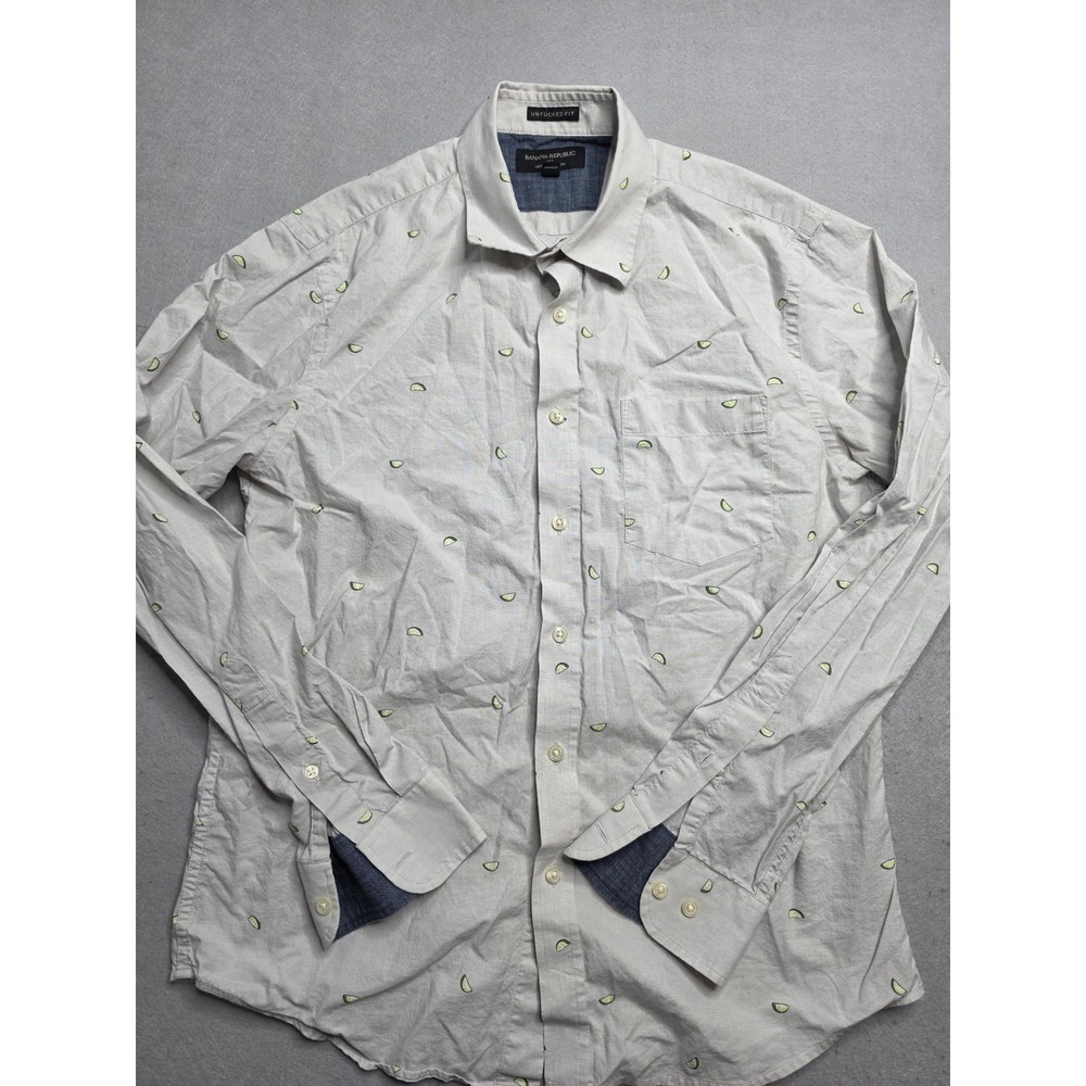 Banana Republic Shirt Men's Medium Gray Lime Slice Organic Cotton Untucked Fit